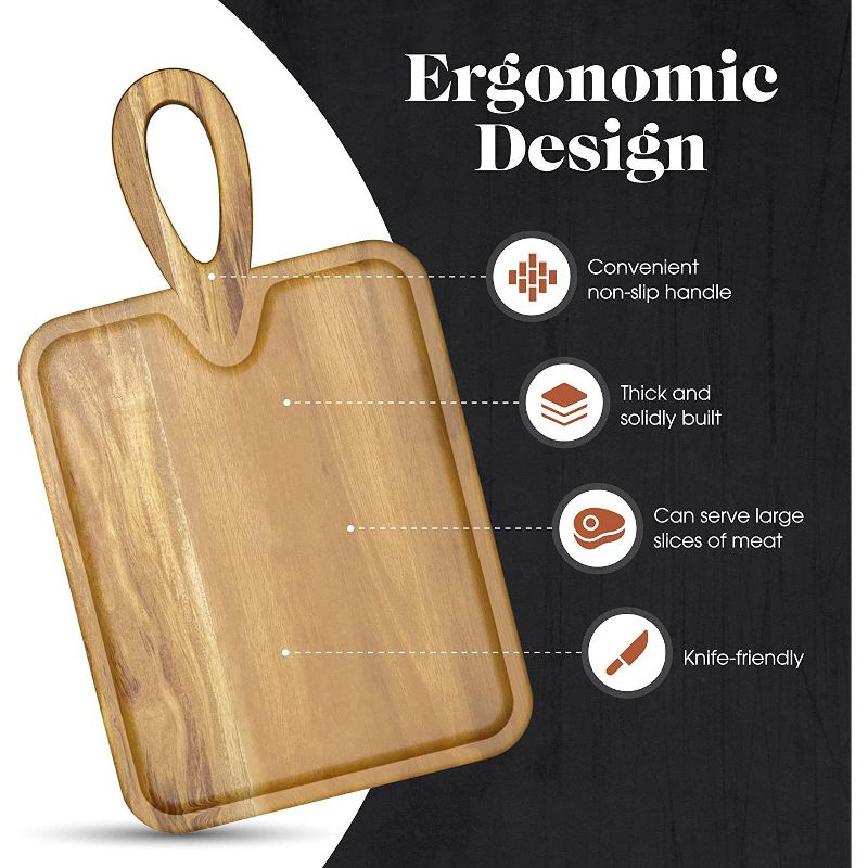 American Atelier Acacia Wood Cutting Board with Handle, Large Chopping Board, Wooden Serving Tray for Cheese, Meats, Charcuterie Board, 4 of 8