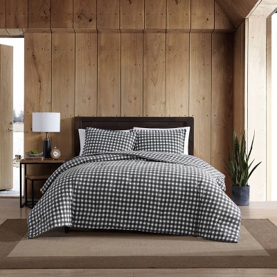 Gray and White Cotton Flannel Full/Queen Duvet Cover Set