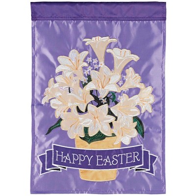 Dicksons FLAG-2137 Happy Easter Lilies Purple And Ivory 13 x 18 Polyester Outdoor Decorative Garden Sidewalk Front Yard Flag