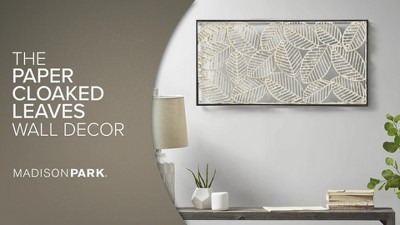 32" x 16" Cream Paper Cloaked Leaves Metal Framed Wall Sculpture