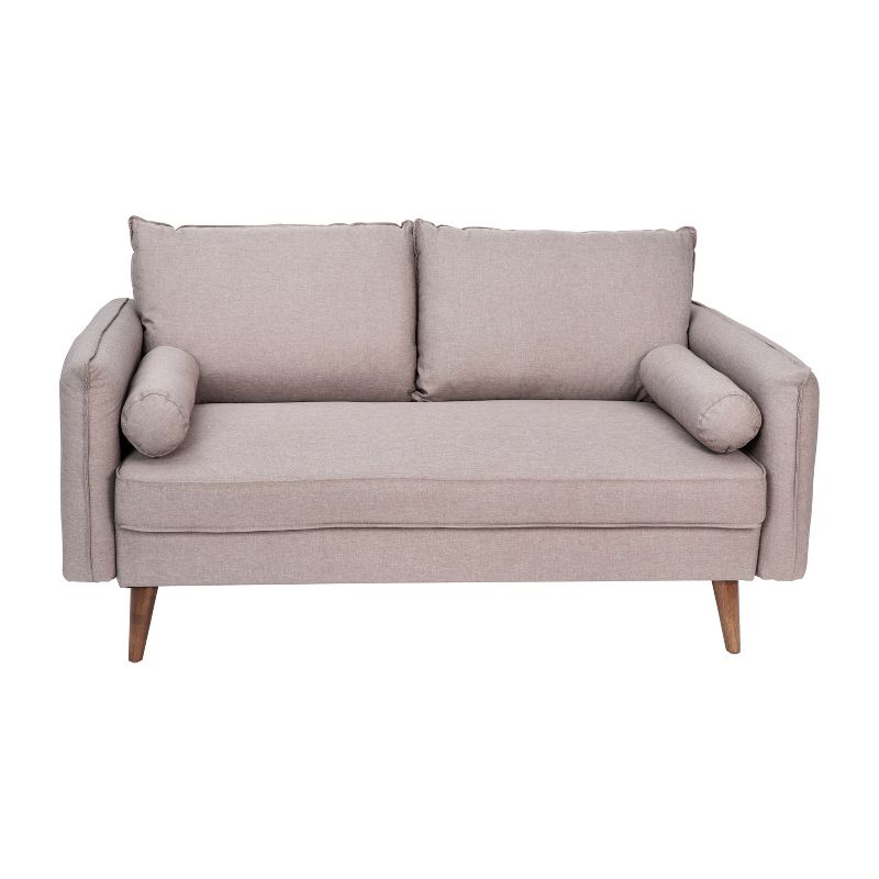 Emma and Oliver Upholstered Mid-Century Modern Pocket Spring Loveseat with Wooden Legs and Removable Back Cushions, 1 of 12