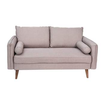 Emma and Oliver Upholstered Mid-Century Modern Pocket Spring Loveseat with Wooden Legs and Removable Back Cushions