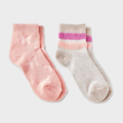 Girls' 2pk French Terry Butterfly Socks - art class™ Pink M