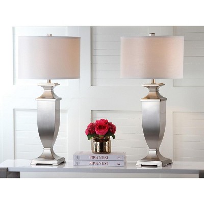 Ambler Set of 2 Nickel Table Lamps with White Cotton Drum Shades