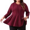 Agnes Orinda Women's Plus Size Pleated Crew Neck 3/4 Sleeve Peplum Dressy Casual Blouses - 2 of 4