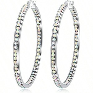 Mult - colors Crystal Stainless Steel Hoop Earring for Women, Hypoallergenic, Large 2 Hoops - 1 of 4