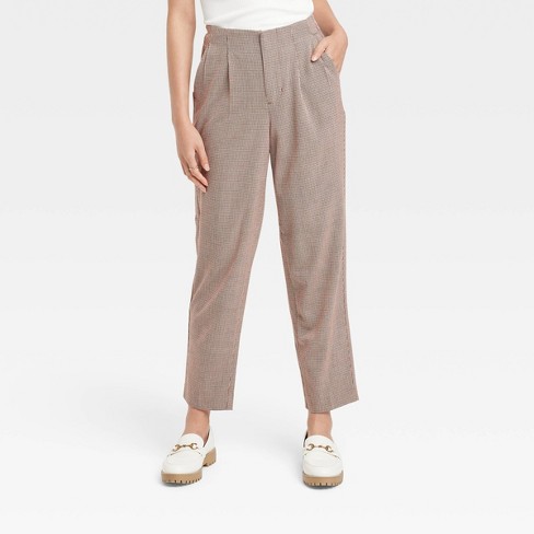 Women's High-rise Relaxed Fit Tapered Ankle Trousers - A New Day™ Brown  Houndstooth 18 : Target