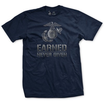 OUTSIDE THE WIRE Leatherneck for Life Earned Never Given Blue Steel T-Shirt