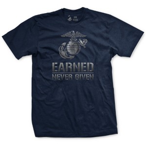 OUTSIDE THE WIRE Leatherneck for Life Earned Never Given Blue Steel T-Shirt - 1 of 2