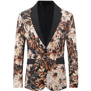 INSPIRE CHIC Men's Single Button Notch Lapel Prom Flower Print Suit Jacket - 1 of 4