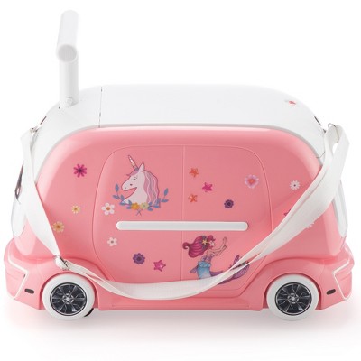 DOMETOUR Kids Ride on Suitcase with Storage Space, Pulling Rope and Stickers, Pink