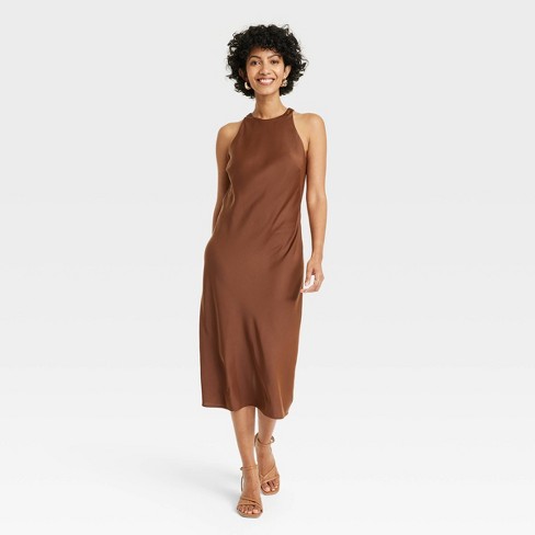 Women's High Neck Slip Dress - A New Day™ Brown Xl : Target