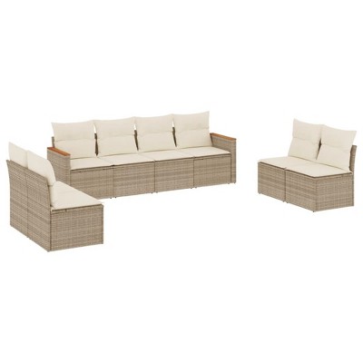 vidaXL 8 Piece Patio Sofa Set with Cushions - Beige Without Table