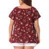 Agnes Orinda Women's Plus Size Floral Short Sleeve Beach Square Hollow Tassel Tie Neck Peasant Tops - 4 of 4