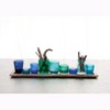 Storied Home Wood Tray with 9 Blue & Green Glass Votive Holders (Set of 10 Pieces) - 2 of 4
