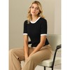 Hobemty Women's Crew Neck Contrast Color Short Sleeve Pullover Fitted Knit Top - image 3 of 4