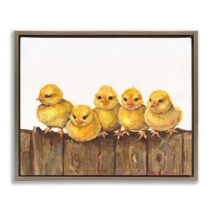 Stupell Industries Chicks on the Fence Floating Frame Canvas Art, Brown, 31" x 25" - 1 of 4
