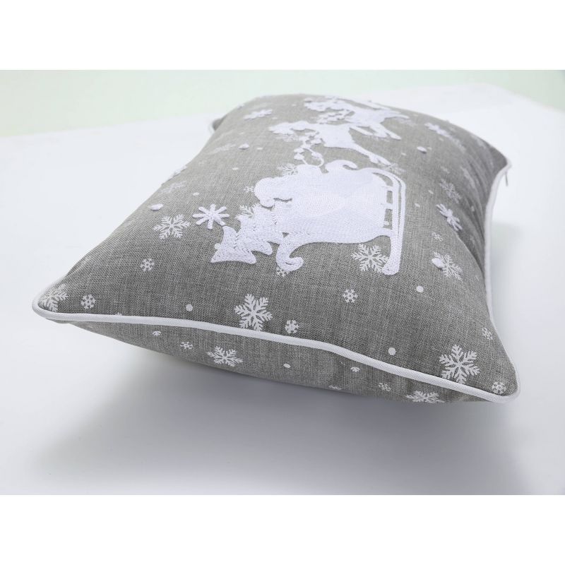 Indoor Christmas &#39;Santa Sleigh &#38; Reindeers&#39; Gray Rectangular Throw Pillow  - Pillow Perfect, 4 of 8