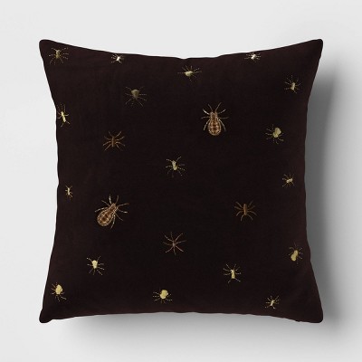 Beaded and Embroidered Spider Cotton Velvet Square Halloween Throw Pillow Gold/Black - Threshold™