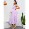 Clearlove Women Maxi Dresses Cap Short Sleeve V Neck  Dot High Waisted A-Line Ruffle Tiered Dress - 3 of 4