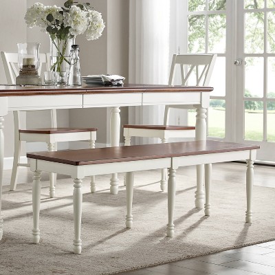 Distressed White and Dark Wood 4-Piece Dining Set with Bench
