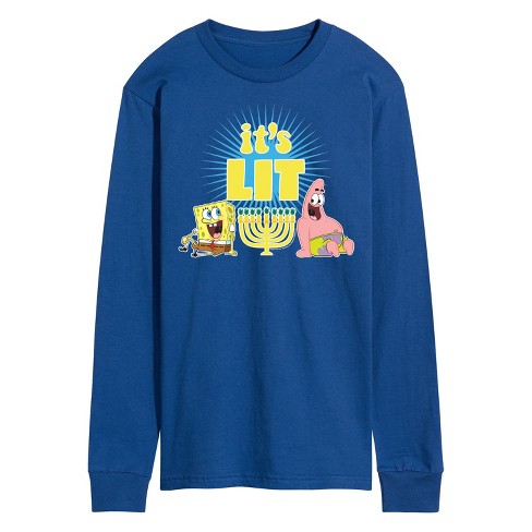 Men s Spongebob Squarepants It s Lit Hanukkah Long Sleeve Graphic T shirt Royal Blue 2 X large Target
