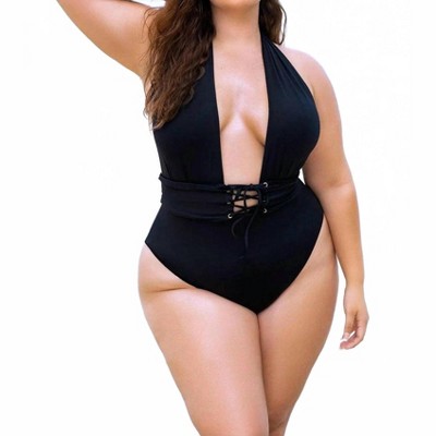 Women's Halter Neck One Piece Swimsuit - Plus Size - Mapale