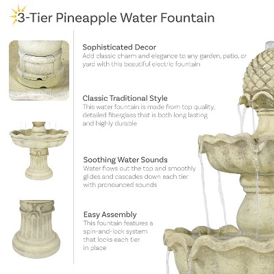 Elegant White Fiberglass 3-Tier Pineapple Outdoor Fountain