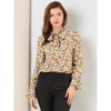 Allegra K Women's Floral Tie V Neck Chiffon Ruffle Trumpet Sleeve Blouse - 3 of 4