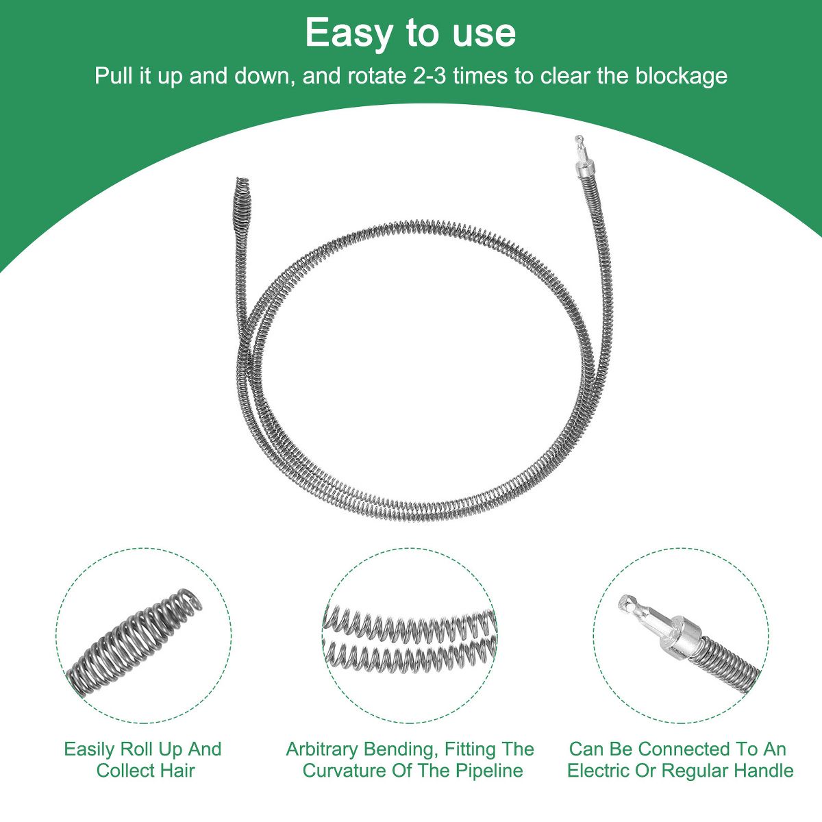 Unique Bargains Spring Cable with Electric Drill Connector Kitchen Toilet Drain Augers - thumbnail 3