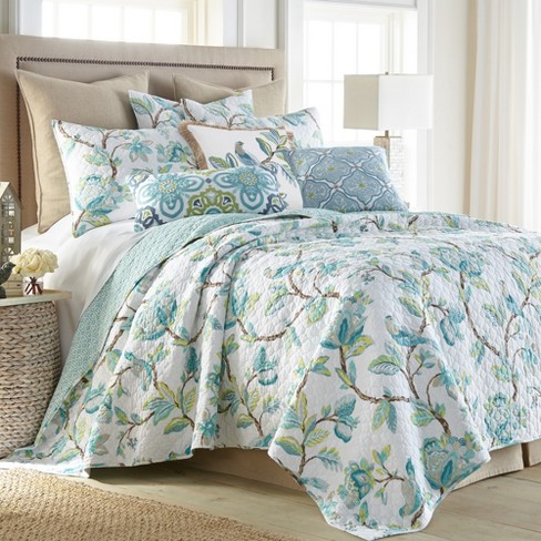 Linnea Blue Floral Quilt Set - Full/Queen Quilt and Two Standard Shams Blue  - Levtex Home