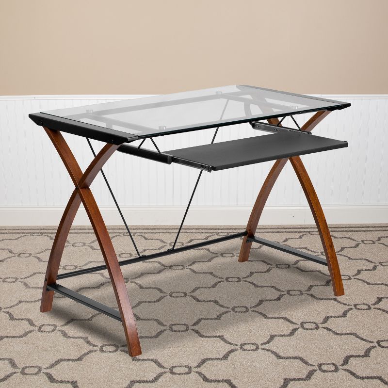 Emma and Oliver Glass Computer Desk-Pull-Out Keyboard Tray & Crisscross Frame, 2 of 7