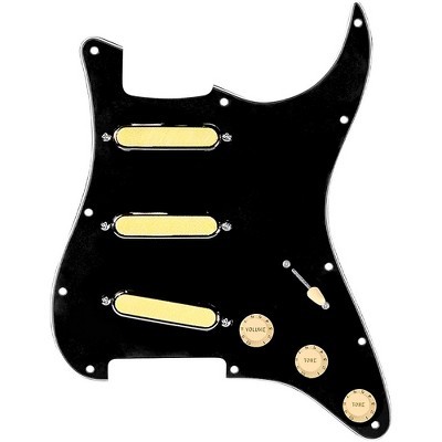 920d Custom Gold Foil Loaded Pickguard For Strat With Aged White Pickups and Knobs and S7W Wiring Harness Black