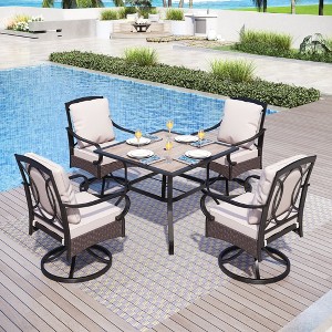 Captiva Designs 5pc Outdoor Patio Metal Dining Table & Rattan Chairs with Removable Cushions - 1 of 4
