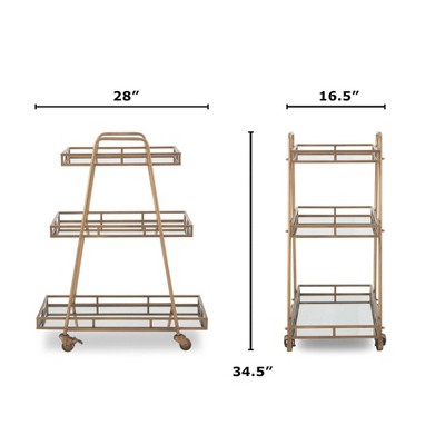 Elegant Antique Gold Rolling Bar Cart with Mirrored Shelves