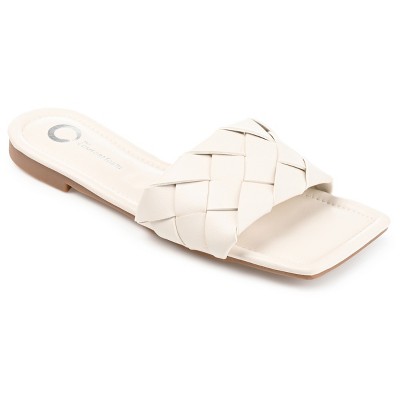 Journee Collection Womens Cassay Tru Comfort Foam Slide Low Block Heel Sandals Off White 6