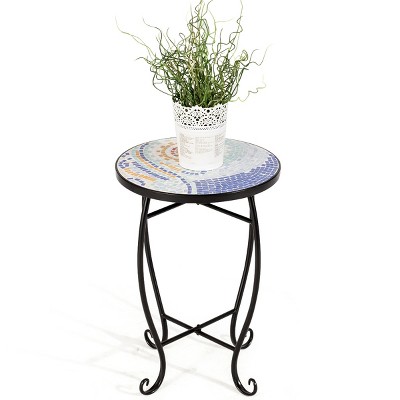 Tangkula Outdoor Plant Stand Top Round Accent Steel Table Garden