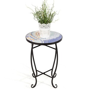 Tangkula Outdoor Plant Stand Top Round Accent Steel Table Garden - 1 of 4