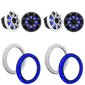 Kicker (2 Pair) 51MSC84 8" LED Premium Marine Speakers & 51KLSR88 - 8.8-Inch to 8-Inch LED Adapter Rings Bundle - 1 of 4