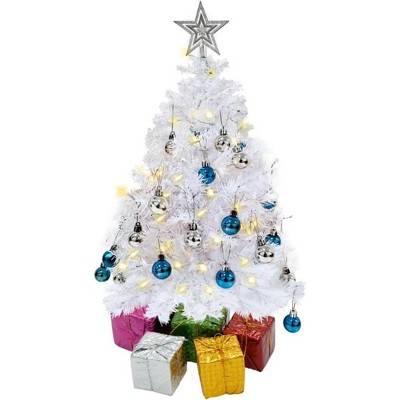 4E's Novelty 23" White Christmas Tree with Lights - Prelit Mini Tabletop Christmas Tree, Artificial White Christmas Tree Ornaments with Star Topper