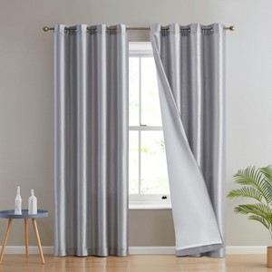 HLC.ME Jefferson Faux Silk Semi Sheer Light Filtering Microfiber Lined Grommet Lightweight Window Curtains, 2 Panels - 1 of 4