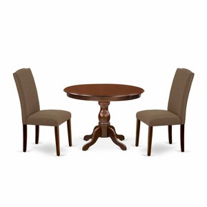 3-Piece Mahogany Finish Solid Wood Top - Button Tufted Upholstered Dining Room Set - Seats 4 - 1 of 4