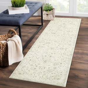 Acekool 10x13 Vintage Medallion Washable Area Rug, Extra Large Non-Slip Distressed Floral Carpet, Stain Resistant for Living Room, Bedroom, Grey - 1 of 4