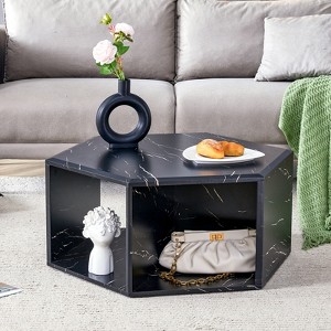 FONTOI Hexagonal Coffee Table with Multi-hole Design, Floor Mount Side Table for Living Room Bedroom Office, Black, 27"*14"*31.5" - 1 of 4