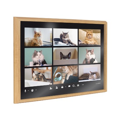 18" x 24" Natural Framed Video Chat Cats Glass Wall Art