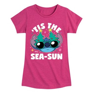 Girls' - Lilo and Stitch - Tis The Sea-Sun Christmas Sunglasses Fitted Short Sleeve Graphic T-Shirt - 1 of 4