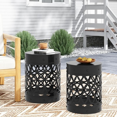 Maggift Patio End Tables Accent Side End Table for Outdoor and Indoor, Garden, Backyard Use, Special Design, Black, 13.75"*13.75"*18"
