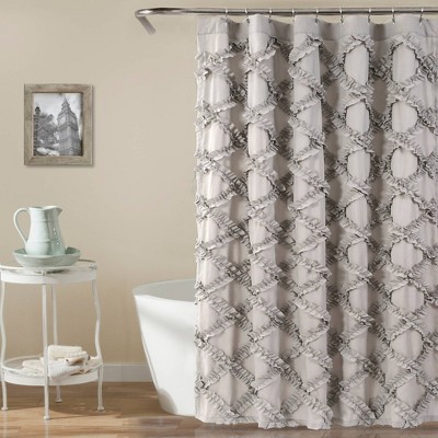 Shower Curtain Ruffle Diamond Gray - Lush Décor: Elegant Polyester ...