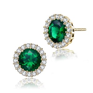 Guili Sterling Silver Colored Cubic Zirconia Round Halo Stud Earrings, a Radiant and Classic Jewelry Piece for a Versatile and Elegant Appeal - 1 of 4
