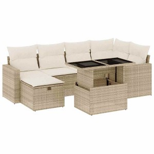 vidaXL 7 Piece Patio Sofa Set with Cushions Beige and Cream Poly Rattan - Without Storage - 1 of 4